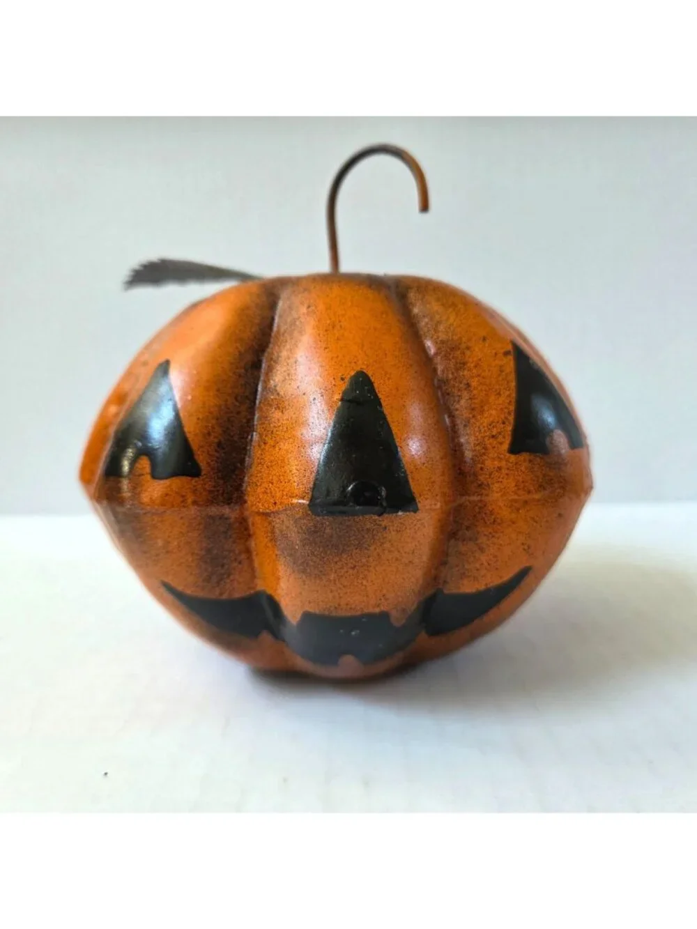 Folk Art Hand Painted Metal Halloween Decor Pumpkin Jack O Lantern Nancy Capuano